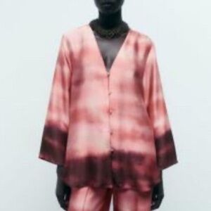 Zara Beautiful tie dye Coral ombré Blouse with gold Button Detail🔥🔥🔥